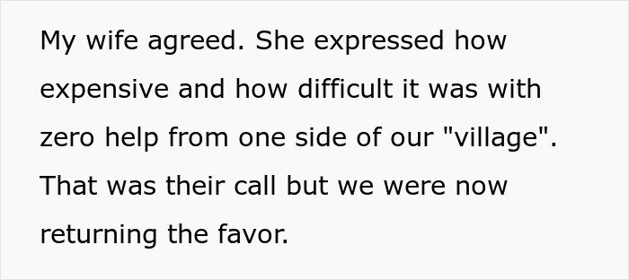 Text excerpt about refusal of in-laws to help with childcare and consequences of their request to move in.
