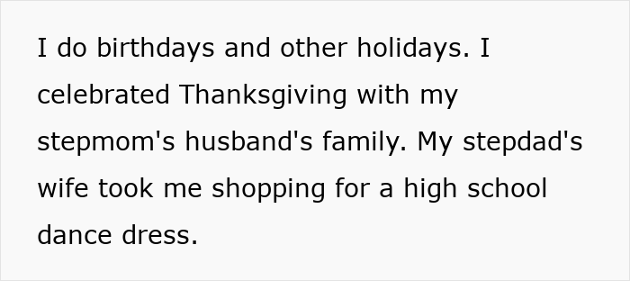 Text excerpt showing a woman sharing personal experiences with her seven parents and online reactions being baffled.