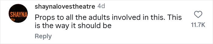 Comment on social media praising the adults involved, saying this is the way it should be, with 11.7K likes, related to woman with 7 parents story.