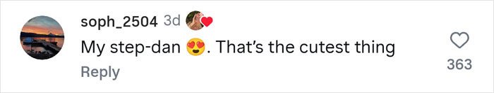 Comment on social media by user soph_2504 with heart and heart-eyes emojis, expressing affection for her step-dad.