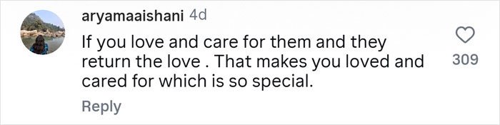 Screenshot of a social media comment expressing love and care, related to a woman with seven parents story.