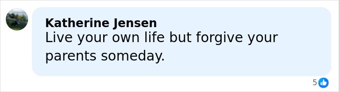 Comment by Katherine Jensen on family forgiveness, advising to live your own life and forgive your parents someday.
