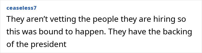 Comment by user ceaseless7 about government vetting and presidential backing in a social media discussion thread.