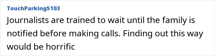 Comment text on a forum discussing how Alex Pretti’s parents learned his fate from a reporter before official family notification.