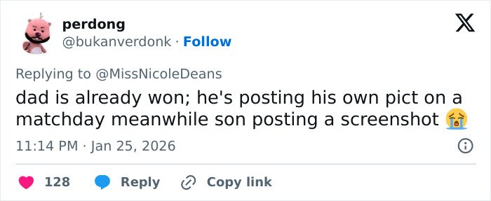 Tweet discussing David Beckham publicly teasing his son amid ongoing family rift during their worst crisis ever faced.
