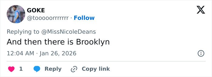 Screenshot of a tweet teasing Brooklyn Beckham amid ongoing family rift described as worst crisis faced.
