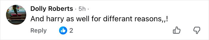 Screenshot of a social media comment by Dolly Roberts discussing Prince Andrew and possible reasons for eviction.