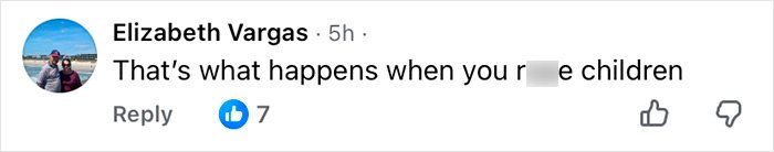 Screenshot of a social media comment by Elizabeth Vargas with a censored offensive word, receiving seven likes.
