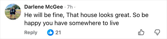 Comment by Darlene McGee discussing Prince Andrew's future living situation after eviction with 21 likes on social media.