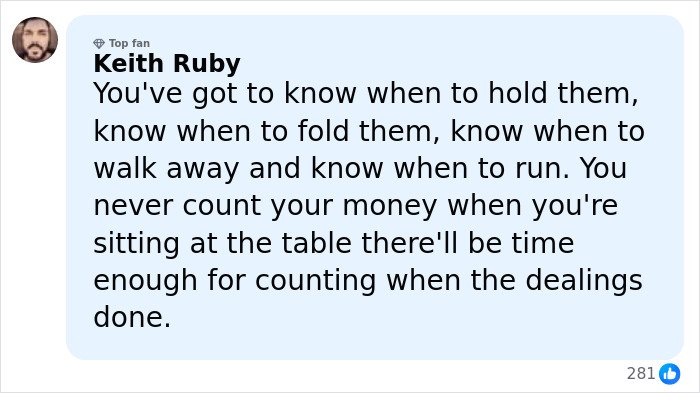 Commenter Keith Ruby with a top fan badge sharing advice, sparking discussion about Amber Heard documentary and Depp trial.