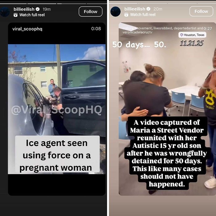 ICE controversy image showing agent using force on a pregnant woman and a family reunion after wrongful detention.