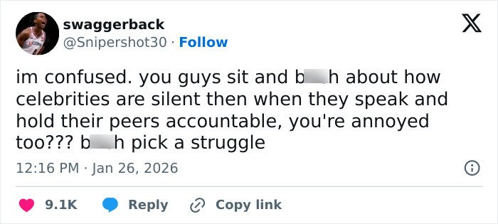 Twitter post criticizing reactions to Billie Eilish's response on American way of thinking and ICE controversy.