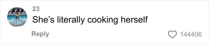 Comment reading she’s literally cooking herself expressing reaction to woman’s video about toasted skin syndrome from heating pad use