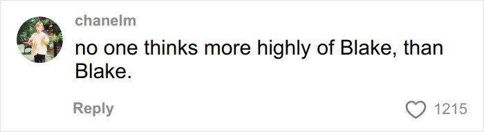 Comment from a social media user with profile picture, discussing Blake Lively amid disturbing comments by Justin Baldoni.
