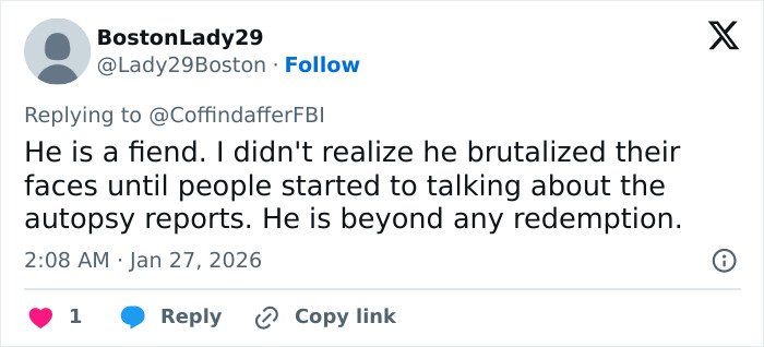 Tweet expressing shock over brutal details revealed in autopsy reports about final moments of Bryan Kohberger's victims.