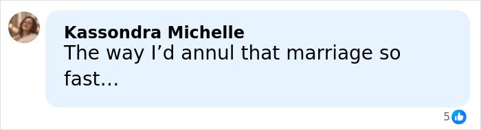 Comment by Kassondra Michelle saying the way she'd annul that marriage so fast amid Victoria's defense and viral wedding dance.
