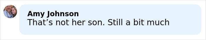 Comment by Amy Johnson stating skepticism about the groom’s mom at a wedding amid Beckham family fallout.