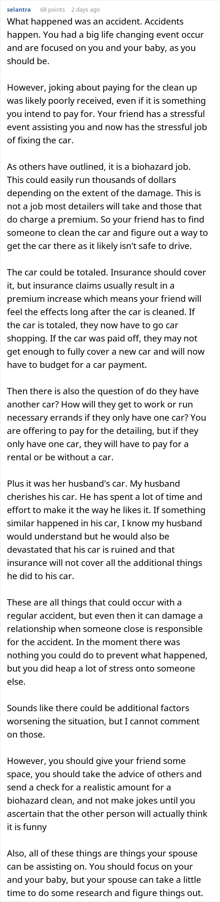 Woman gives birth in friends' car, left confused after friends start ignoring her post-delivery incident.