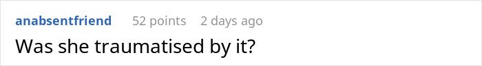 Comment text on a white background discussing emotional impact of a woman giving birth in friends' car and subsequent confusion.