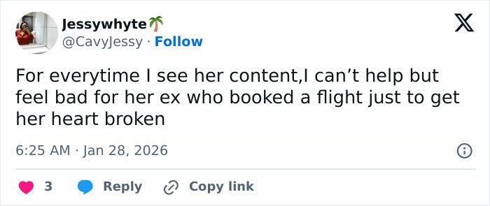 Tweet by user Jessywhyte expressing sympathy for JoJo Siwa's ex amid reactions to her massive transformation.