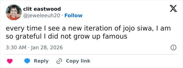Tweet expressing surprise and mixed reactions to JoJo Siwa’s massive transformation and latest confession online.