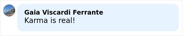 Comment by Gaia Viscardi Ferrante saying Karma is real, related to Taylor Swift's wedding to Travis Kelce and Blake Lively report.