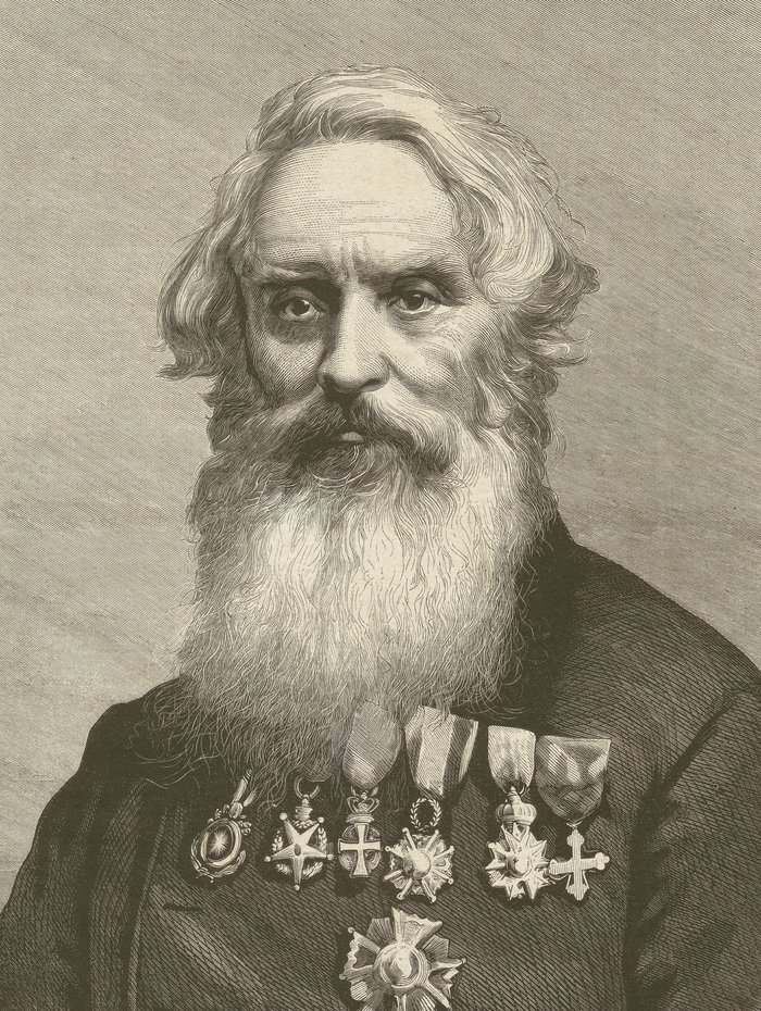 Portrait of a bearded man wearing multiple medals, symbolizing the impact of SOS on rescue missions history.