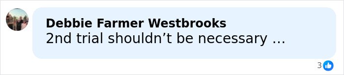 Facebook comment discussing the need for a second trial in a case involving a man admitting charges over pregnant sister’s homicide.