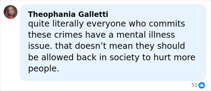 Comment from Theophania Galletti about criminals with mental illness and the impact on society after horrific charges in pregnant sister’s homicide case.