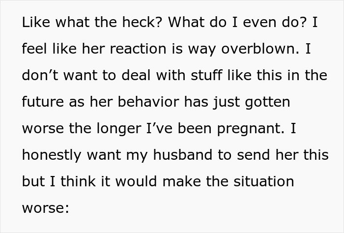 Text excerpt about a mother-in-law's tantrum after her inappropriate baby shower idea was rejected during pregnancy.