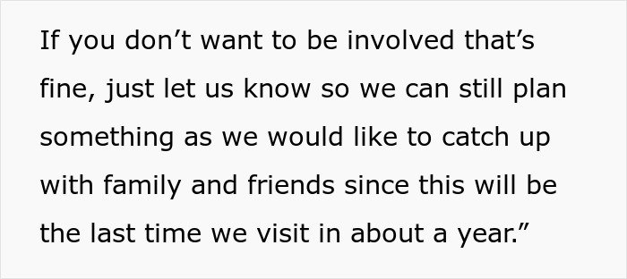 Text excerpt discussing a family message about involvement and planning before a year-long visit pause.