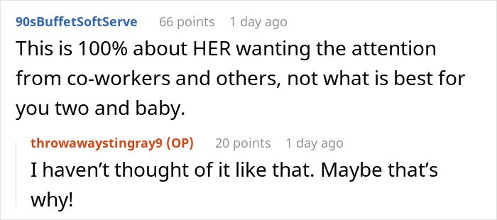 Screenshot of an online discussion about a mother-in-law&rsquo;s inappropriate baby shower idea being rejected.