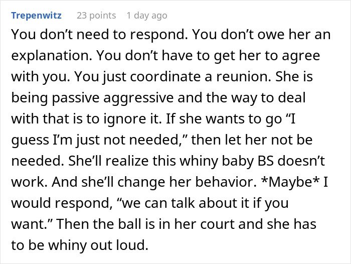 Comment discussing how to handle a passive aggressive mother-in-law after her inappropriate baby shower idea was rejected.
