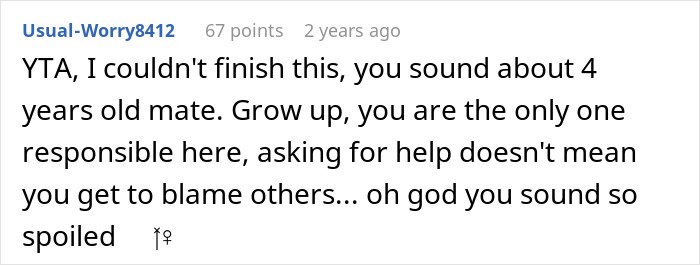 Reddit user comments criticizing a man blaming his wife for having no slacks for his business trip, sparking online debate.