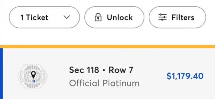 Harry Styles new tour ticket priced at $1,179.40 for section 118, row 7, marked as official platinum seating.