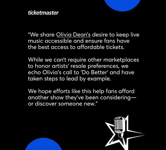 Ticketmaster statement addressing fans' concerns about affordability of Harry Styles new tour tickets and resale policies.