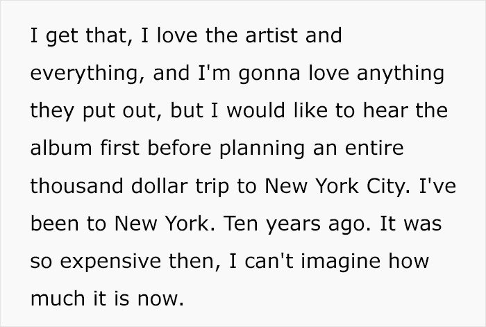 Comment about Harry Styles new tour tickets prices sparking fan outrage over high costs and expense of attending.