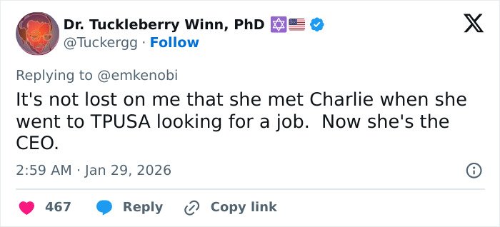Screenshot of a tweet mentioning Erika Kirk’s grin in leaked clip amid backlash following Charlie’s passing.