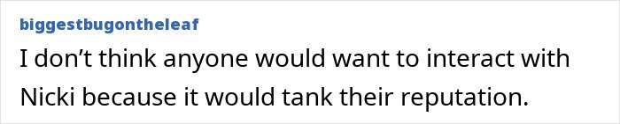 Text post from biggestbugontheleaf discussing Nicki Minaj's reputation in the context of Ariana Grande snubbing Nicki amid controversy.