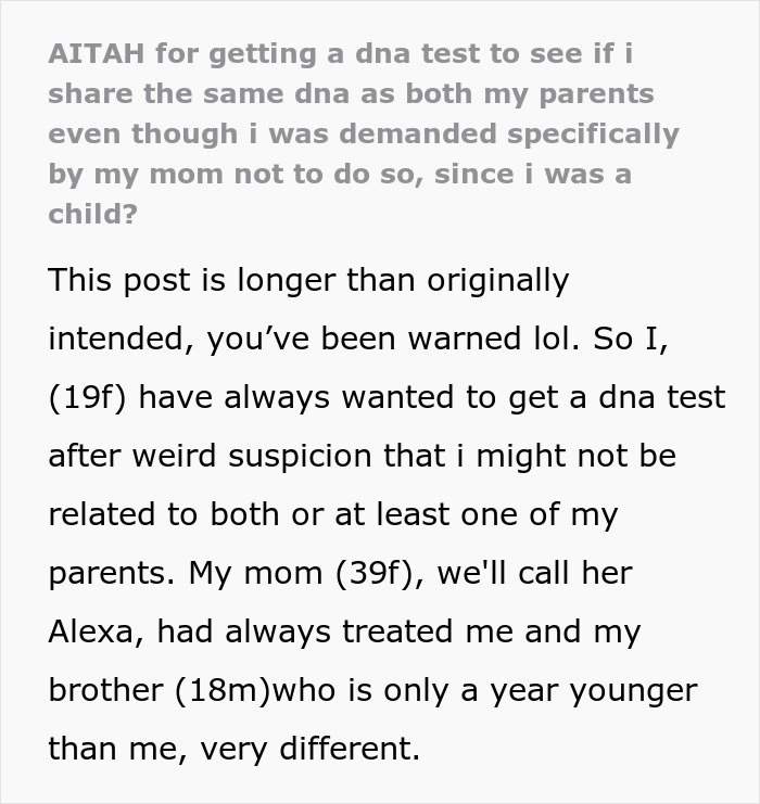 Young woman describes wanting a DNA test despite her mom being strongly against it due to family suspicions and tensions.