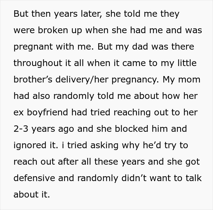 Text excerpt about a mom opposing a DNA test, raising more interest in daughter wanting to confirm family relationships.
