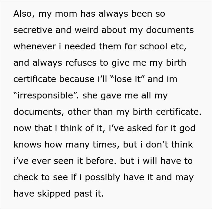 Mom being secretive about documents fuels daughter's desire to get a DNA test and uncover family truth.