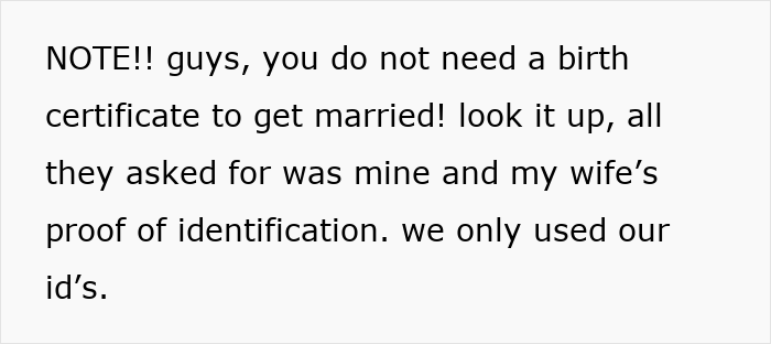 Text on white background explaining marriage ID rules, highlighting conflict over DNA test between mom and daughter.