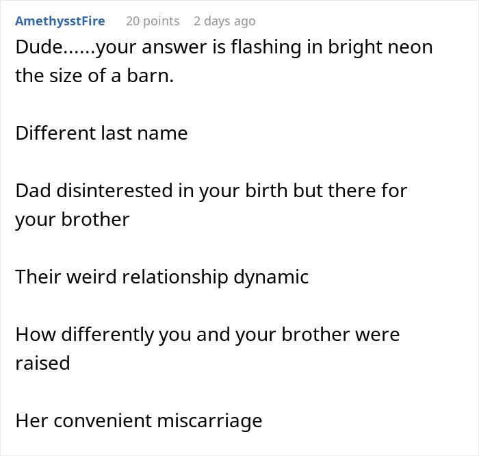 Comment discussing family dynamics and suspicion around DNA test, highlighting mom against daughter getting DNA test scenario.