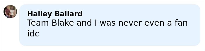 Screenshot of a social media comment discussing Blake Lively, related to a leaked audio bombshell causing fan reactions.