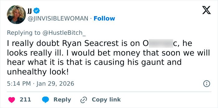 Tweet expressing concern about Ryan Seacrest's extremely skinny look and unhealthy, gaunt face trending in Hollywood.