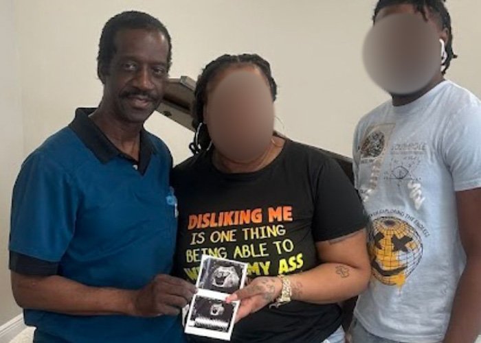 Parents sue fertility clinic after mix-up as they hold ultrasound photos with their child and another couple nearby