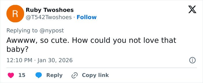 Twitter comment expressing affection for a baby in a discussion about fertility clinic mix-up lawsuit.