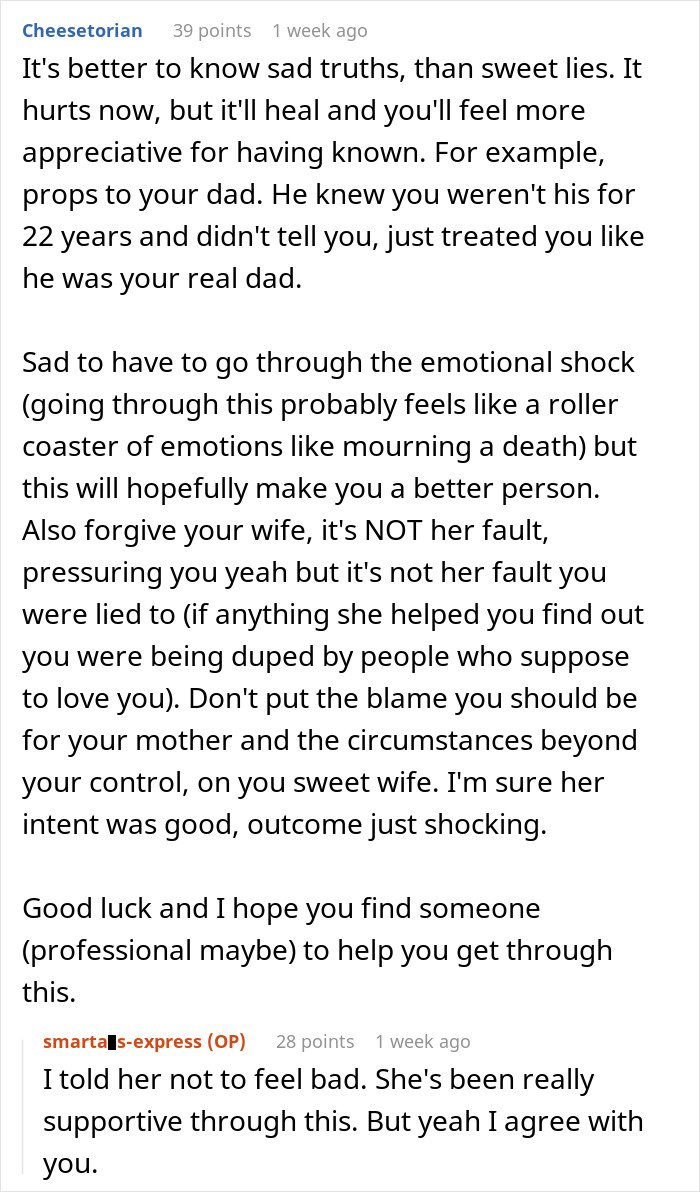 Commenters discuss emotional impact after a man finds out about a secret family via an ancestry test.