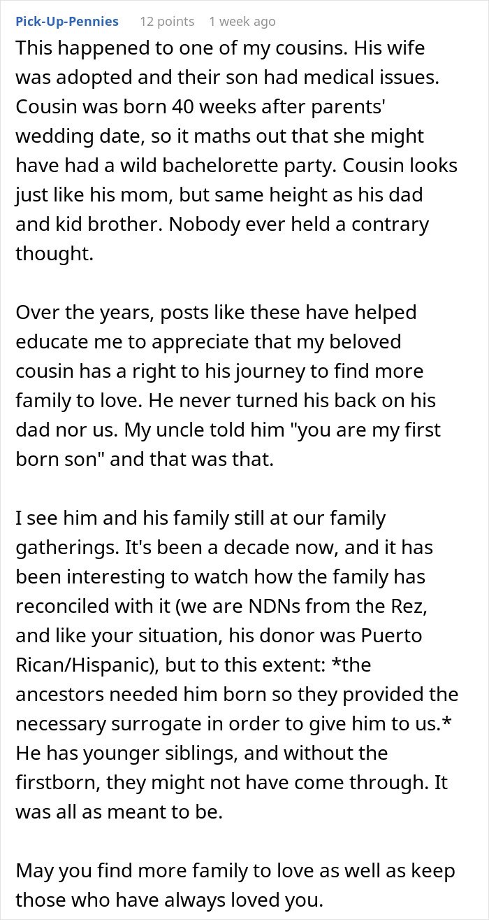 Man reads surprising ancestry test results revealing secret family connections after wife's encouragement for the test.